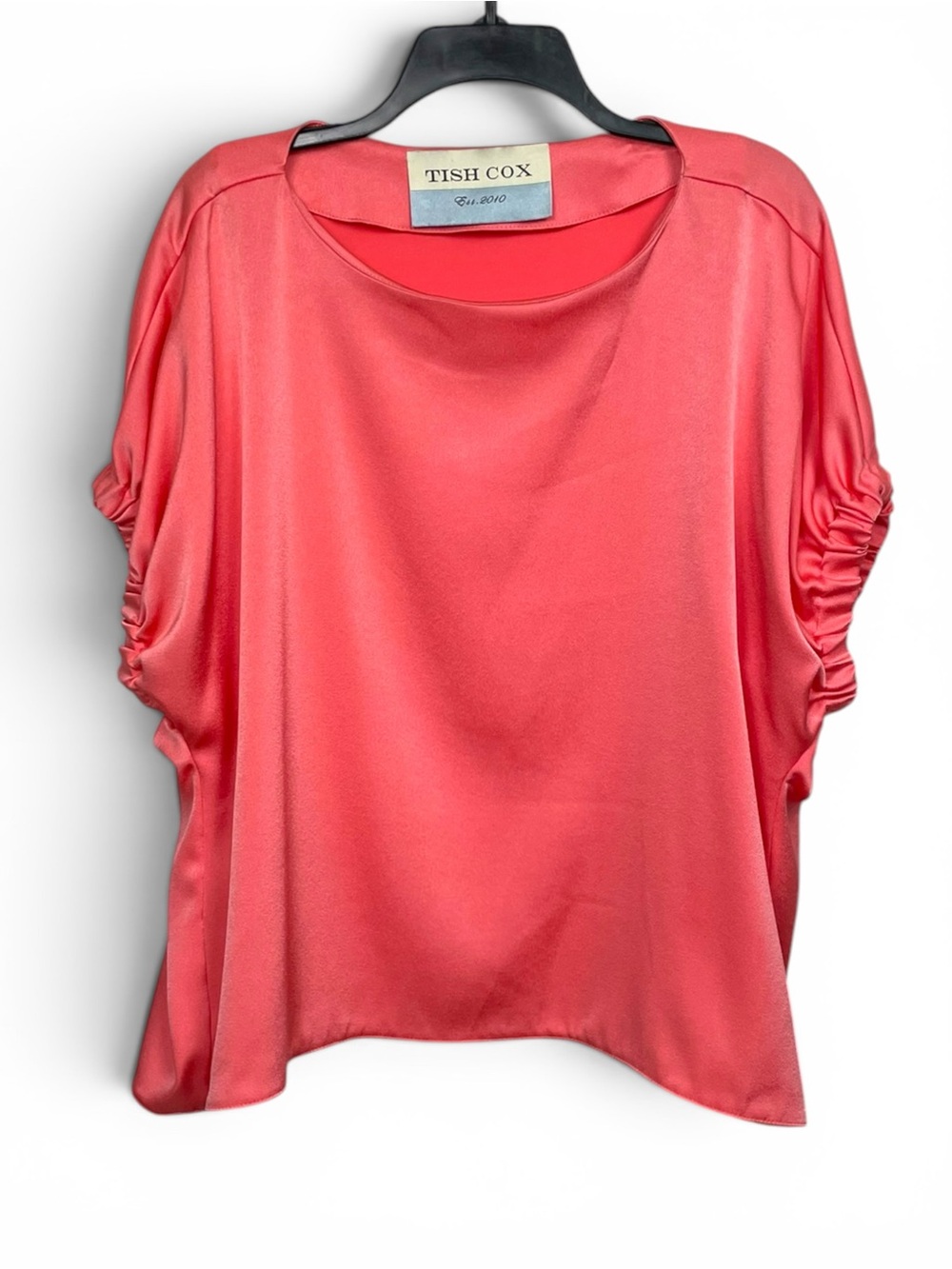 Tish Cox Kloe satin salmon Short Sleeve designer Top Small